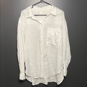 H&M White Linen Casual Button Down Shirt